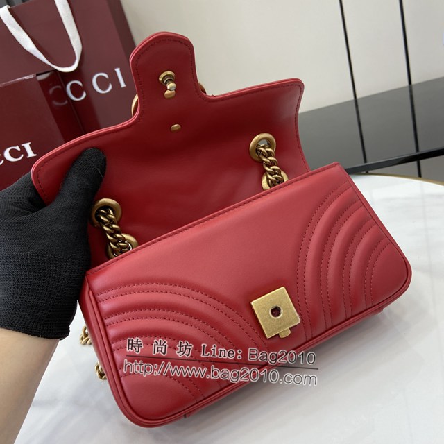 Gucci專櫃古馳最新款Marmont系列絎縫迷你手袋原廠皮鏈條女士挎包 jh2199型號：446744